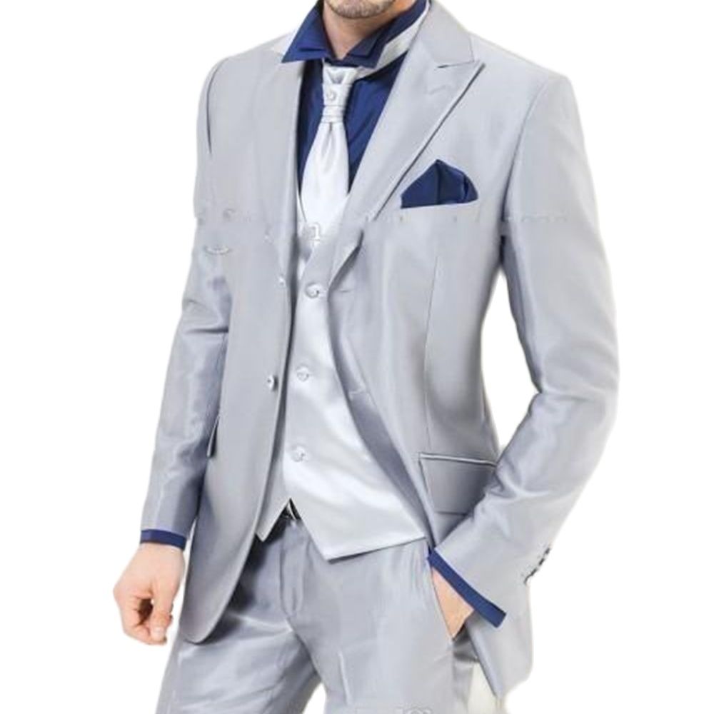 Men'S Formal Dinner Wear - Wykonane na zamówienie srebrne błyszczące satynowe