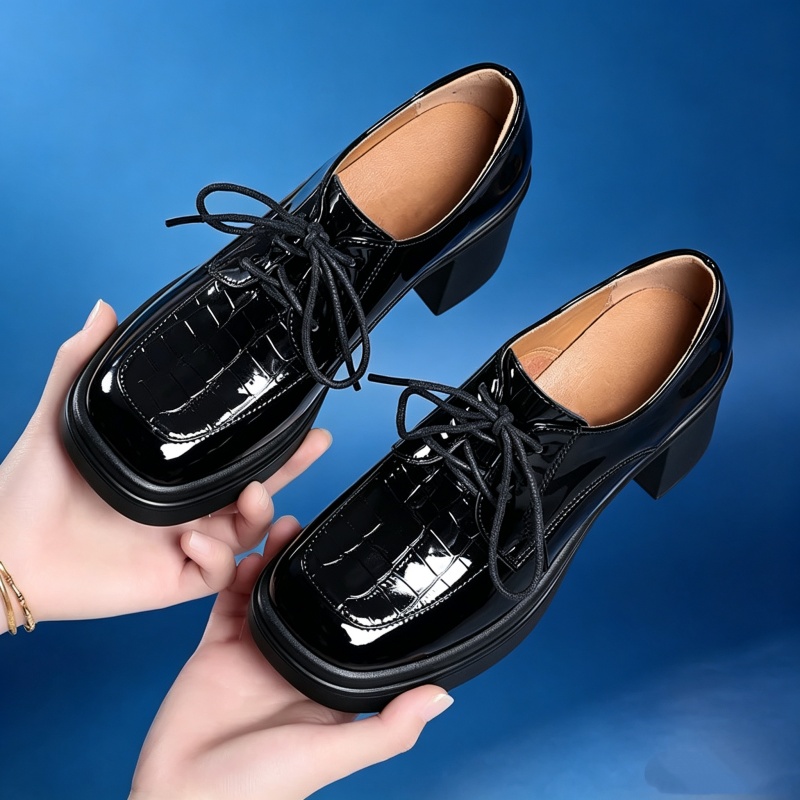 Patent Leather Oxford - Eleganckie, wygodne, skórzane oksfordki damskie z
