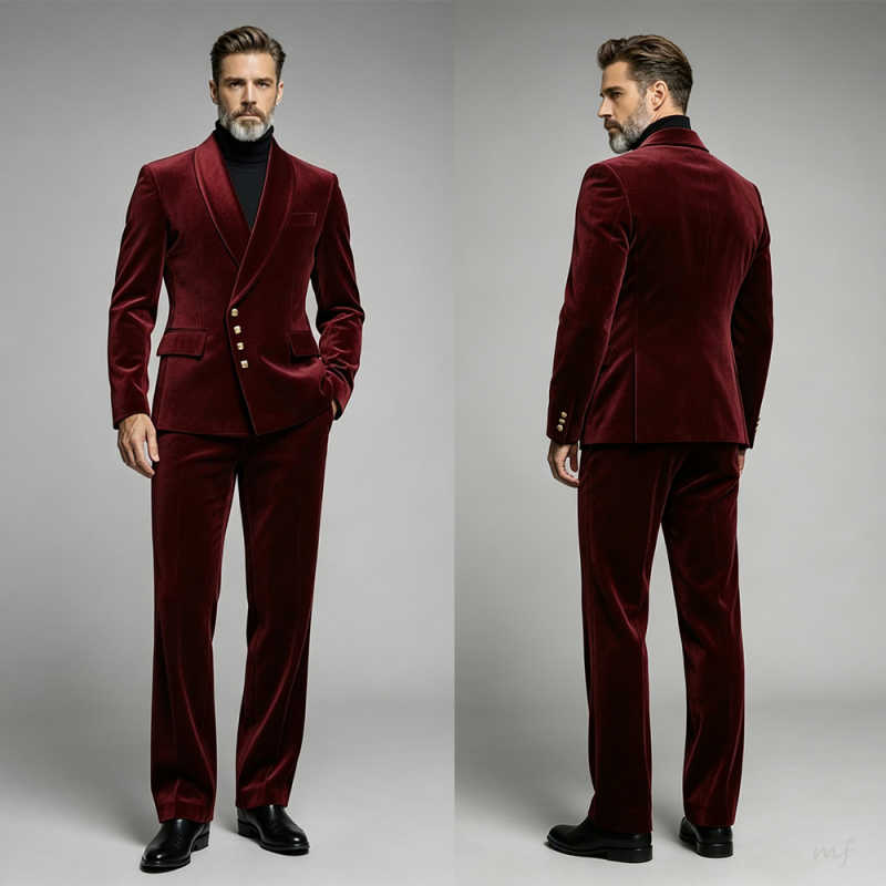 Men Formal Wear Outfits - Elegancki męski dwuczęściowy smoking z aksamitu,