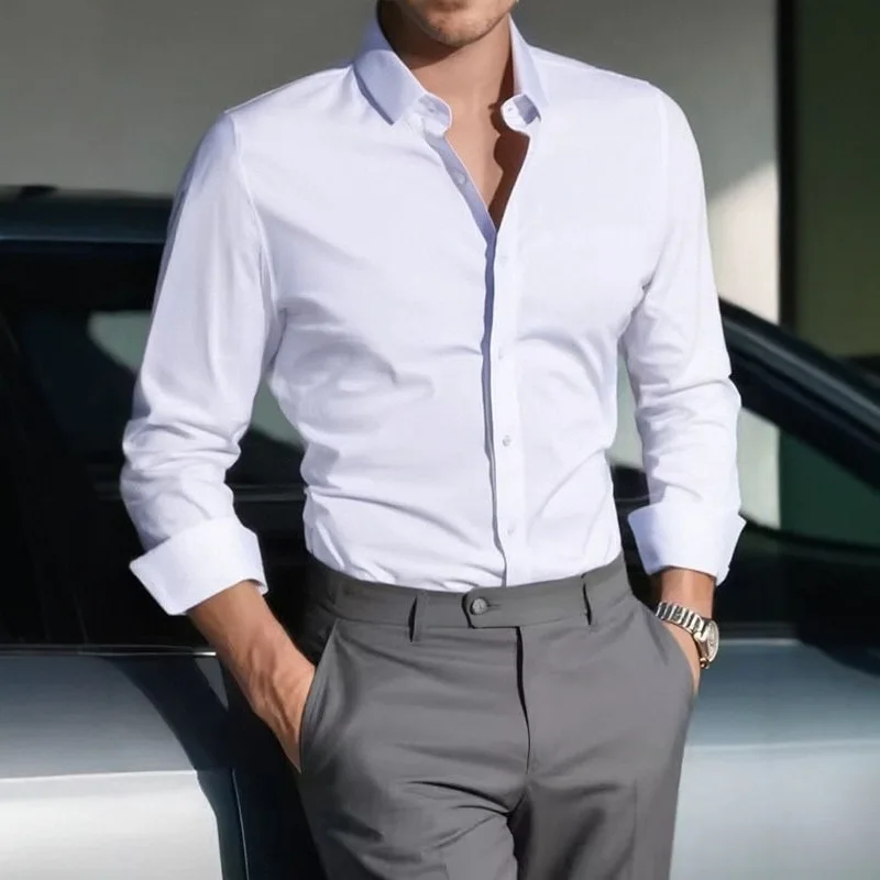 Men Formal Office Wear Shirts - Nowość: Męskie białe koszule biznesowe z