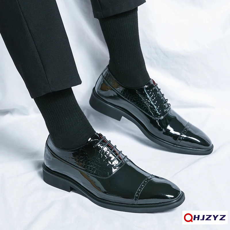 Nowe męskie eleganckie czarno- – Patent Leather Oxford recenzja i cena